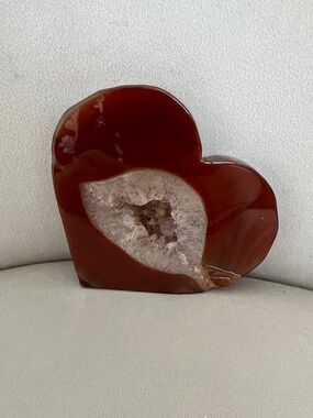 Heart-Shaped Carnelian Geode Decorative Sculpture - Red